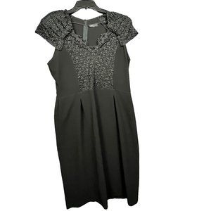 C & M Collection Black Party Sleeveless Crochet Detail Dress Sz 44 Back Zip Used